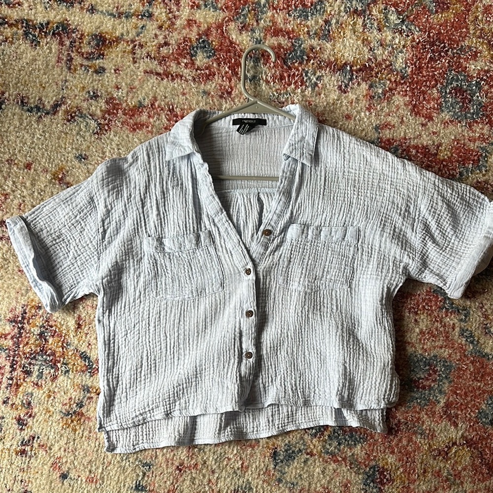 Casual Gray Button-Up Women's Top